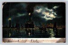 New York City NY,, New York Harbor By Night, c1909 Vintage Postcard picture