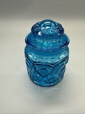 Vintage LE Smith Small Blue Moon and Stars Canister with Lid 7” picture