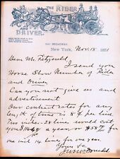 1891 New York - Rider & Driver - History Rare Letter Head Bill picture