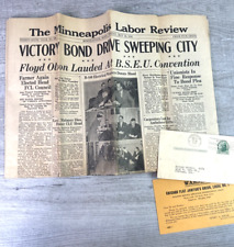 VTG Minneapolis Labor Review NewsPaper May 22 1942 & 2 Chicago Flats Union Cards picture
