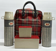 Vintage Red Plaid Bag DOUBLE Thermos 2 Box Lunch Set picture