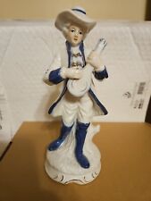 Vintage Colonial Gentleman Victorian Figurine Blue White Tall Mandolin picture