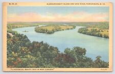 Linen~Air View Blennerhassett Island & Ohio River Parkersburg WV~Vintage Postcar picture