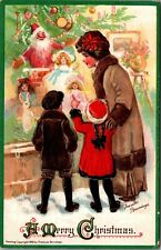 Frances Brundage Christmas Shopping Mother Boy Girl Vintage Christmas Postcard picture