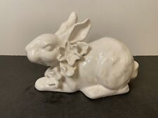 White Ceramic Crouching Easter Bunny Rabbit Figurine Ceramic 7” L picture