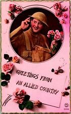 Vtg Postcard RPPC WWI Greetings From an Allied Country Hand Tinted PC Paris UNP picture