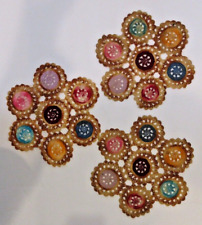 VINTAGE Handmade Set of 3 Colorful Crochet Lace Doilies Coasters Trivets MCM picture