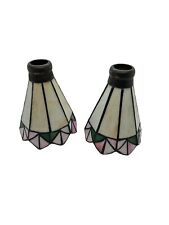 Vintage Stained Glass Leaded Lamp Shades Bell Pink White Green Tiffany Style picture