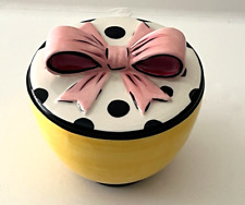 Brighton Trinket Box Ceramic with Yellow Black Polka Dot & Pink Bow Lid picture
