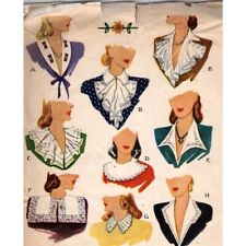 Vtg 1940s McCall 947 Collars Jabot Cuffs Sewing Pattern with Iron On Transfers picture