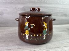 Vintage Brown West Bend Bean Pot Genuine Ceramic Stoneware Painted Children picture