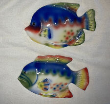 Nantucket Pottery Fish Bright Colors Glossy Wall Mount Lot of 2 picture