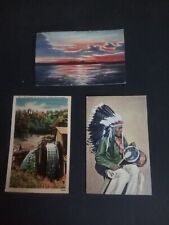 3 Vintage Postcards Pablo Indian Drummer Water Wheel Indian Summer And Sunset On picture