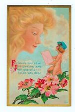 Vintage Valentin's Postcard Series no57 Goddess and Cherub Angel Mailman 