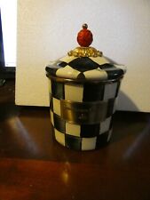 MACKENZIE-CHILD'S ,ENAMEL, HAND -PAINTED COURTLY CHECK SMALL CANISTER,NEW picture