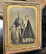 1/4 Tintype Civil War Soldier Wearing Corps Badge? & Wife 1860s Photo picture