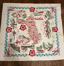VINTAGE  1950s “SHERRY MIAMI” LABEL-‘FLORIDA MAP HAND PRINT  TABLECLOTH’ 49”x52” picture
