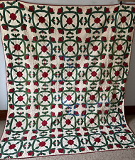 Antique 1870s Applique Floral Hand Stitched Quilt Red Green Hand Stitched picture