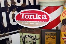 RARE TONKA TOYS DEALER EMBOSSED METAL SIGN  TOY STORE MOUND MINNESOTA TRUCK  picture