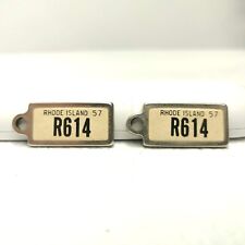 RARE (2) MATCHING VTG Disabled Veterans Mini License Plate Key RHODE ISLAND 1957 picture
