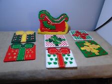 HANDMADE PLASTIC CANVAS & YARN SANTA SLEIGH WITH 6 COASTERS UNBRANDED (XML325) picture