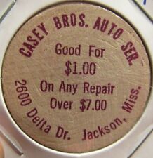 Vintage Casey Bros Auto Service Jackson, MS Wooden Nickel - Token Mississippi picture