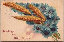 1908 DAILY, North Dakota Greetings Postcard Wheat / Forget-Me-Not Flowers picture