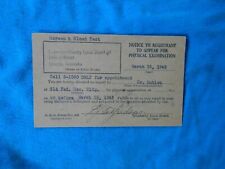 WWII Selective Service Card, notice for screen and blood test, 1943 picture