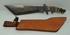 Massive Olga Nelek Custom Damascus Hunting Knife w/Custom Leather Sheath picture