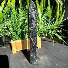 1.98LB TOP Natural black tourmaline Quartz obelisk Crystal wand point Healing picture