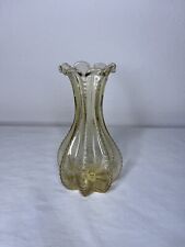 Vintage Yellow Glass Bud Vase Beaded Edges Star Bottom Scalloped Top 5 1/8 picture