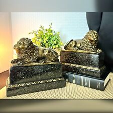 Vintage Borghese Gilded Gold Lion Book Ends 1970's Majestic Lion Statues READ picture