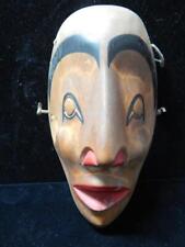 VINTAGE NW COAST SALISH INDIAN YELLOW ALDER WOLF TRANSFORMATION MASK - V. MOON picture