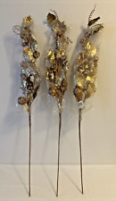 3 Vintage Holiday 34” Glittered Holly Leaves Gold Spray w/ Berries - New Sealed picture