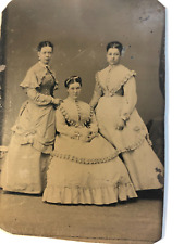 Young Lovely Ladies, Beautiful Dresses, Tintype Photo, c1860s, #2413 picture