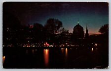Boston Massachusetts Park Square Back Bay Skyline at Night Posted 1957 Postcard picture