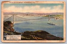 California San Francisco Golden Gate Bridge Birds Eye View Ship Linen Postcard picture