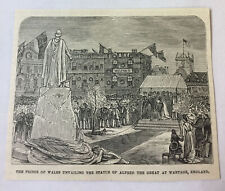 1885 magazine engraving ~ STATUE OF ALFRED THE GREAT Wantage, England picture