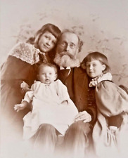 Victorian Family Cabinet Card Photo Edwardian Father and Daughters Watertown, NY picture