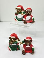 Vintage Reed Christmas Bears Napkin Ring Holders Set Of 4 picture