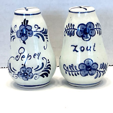 Delft Hand Painted Holland Salt Pepper Shakers Blue on White Floral Pattern picture