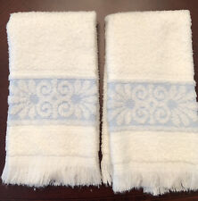 Vintage Cannon Santa Cruz Hand Towel White Blue Sculpted Shells Fringe 11x18 picture