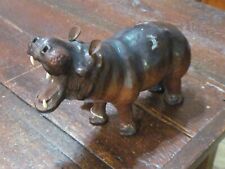 OLD VTG LARGE GENUINE LEATHER WRAPPED HIPPOPOTAMUS INDIA BROWN WILD ANIMAL picture