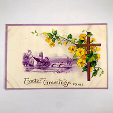 Postcard Easter Yellow Wild Rose Country Church 1910s Unposted Stecher 607 F picture