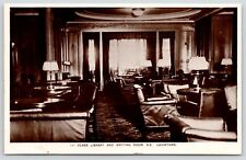 SS Leviathan~Ocean Liner Interior~1st Class Library & Writing Room~c1928 RPPC picture