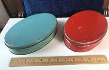 Very Vintage Oval Tins TINDECO Solid Blue & Red Pair 1920-1935 picture