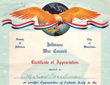 WWII Watertown New York  Jefferson War Council Certificate 1942 picture