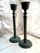ANTIQUE LATE 18th CENTURY HEAVY SOLID BRONZE CANDLESTICK PAIR picture