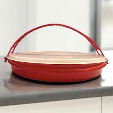 RED Tupperware Round 405-1 Cupcake Pie Veggie Carrier/Keeper  With Handle picture