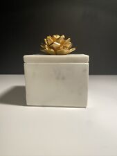vintage marble trinket box with brass flower on lid beautiful gently used heavy picture